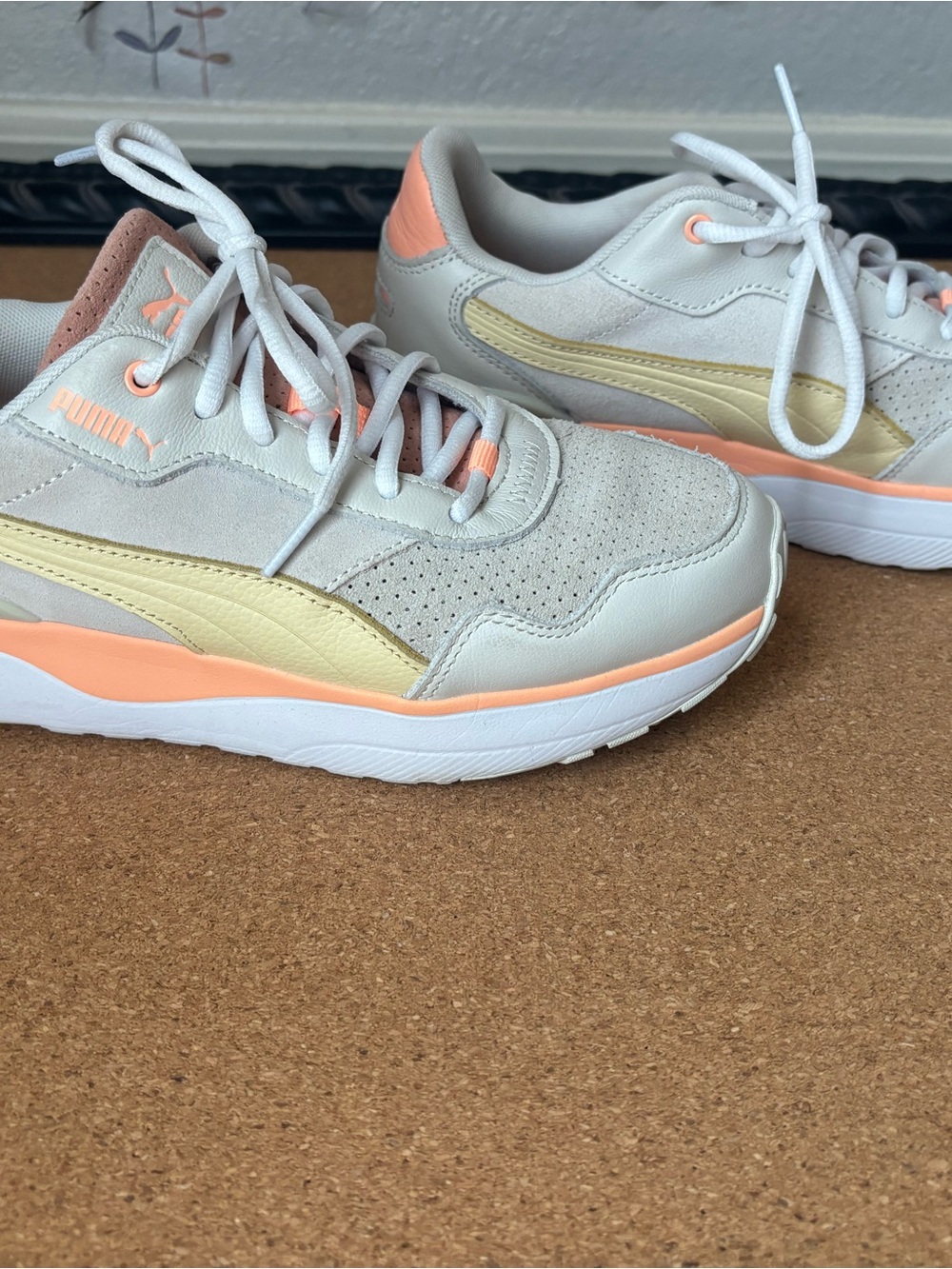 Puma Women's Cream Sneakers with Peach and Pale Yellow Accents